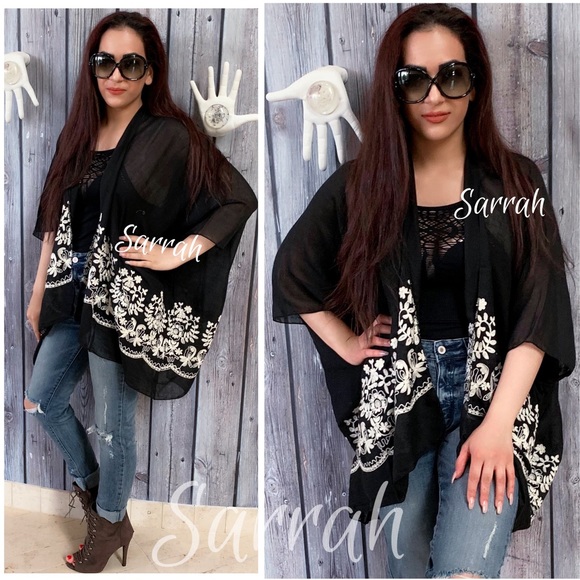 sarrah Sweaters - Last 1 New Boho Floral Embroidered Kimono